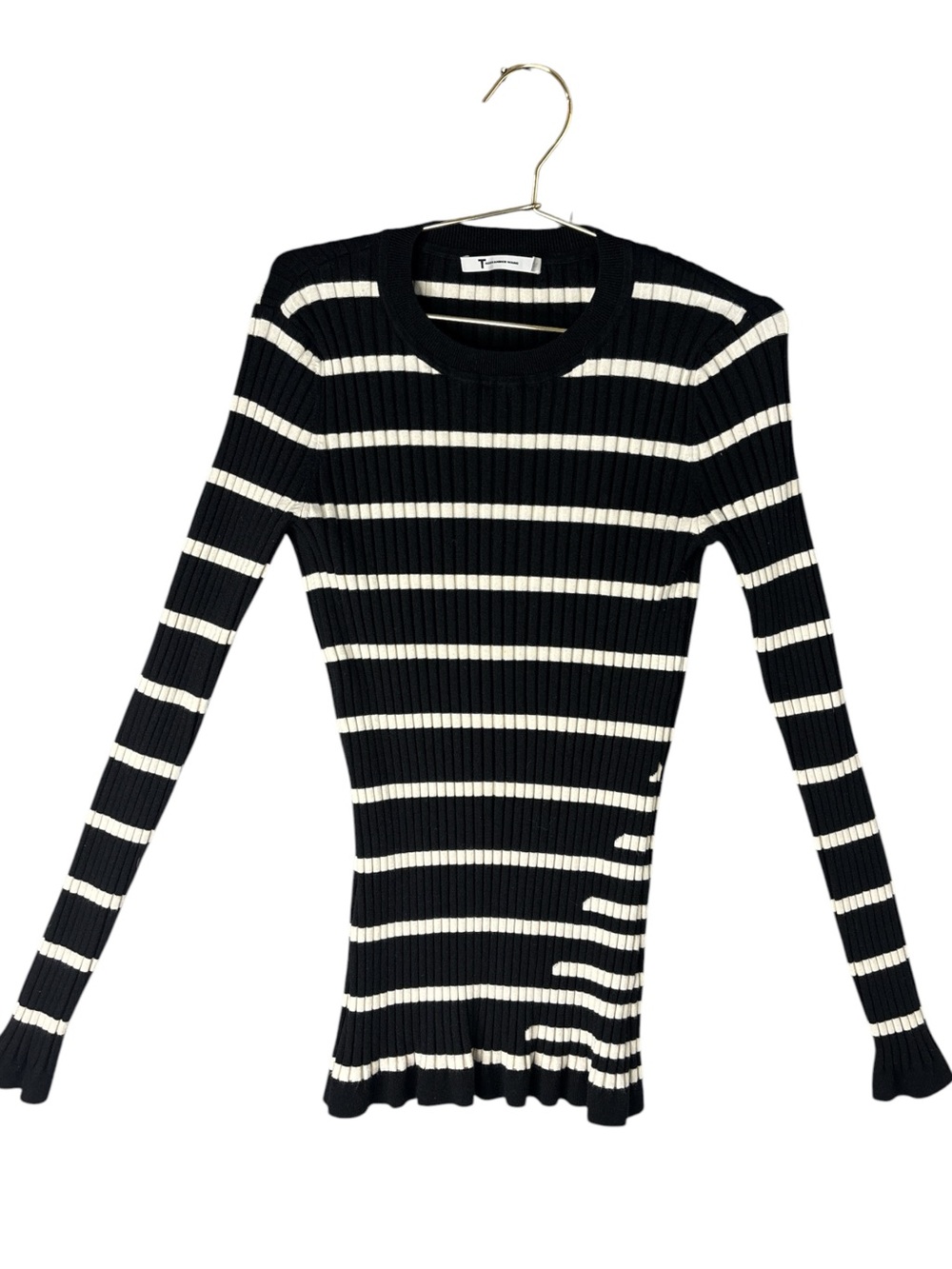 T Alexander Wang Classic Black & White Striped Ribbed Long-Sleeve Tee